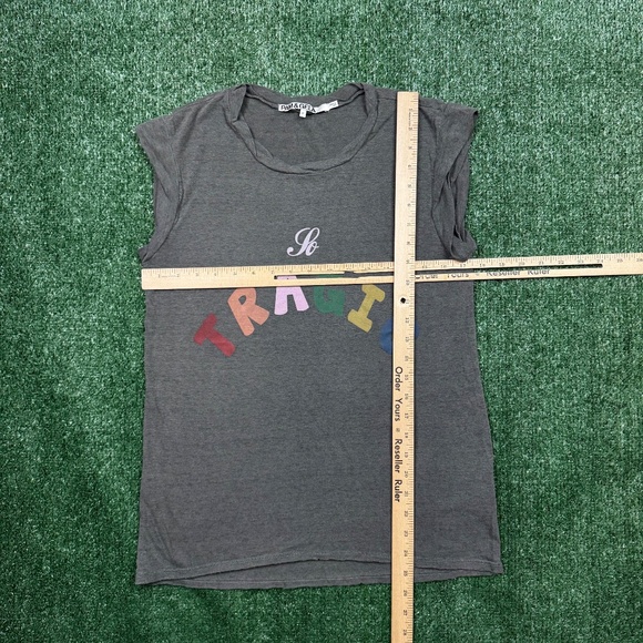 Pam & Gela Shirt Women's Size S Gray Sleeveless Stretch Tee Casual Made In USA - Picture 5 of 8